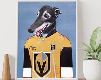 Custom Hand-Painted Dog Portrait: Vegas Golden Knights - Personalized Pet Artwork - Unique Gift for Dog Lovers