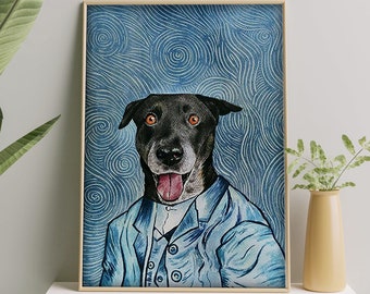 Anpassad hundmålning Van Gogh-porträtt Akvarell hund Anpassad husdjursmålning rolig hundkonstporträtt från foto
