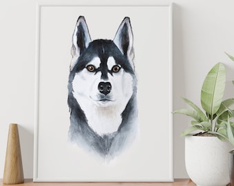 Husky-Hundeportrait Haustier-Aquarell Benutzerdefinierte Hundemalerei personalisiertes Porträt vom Foto zum Gemälde Original-Porträt Haustierportrait Husky-Kunst