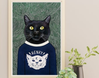 Ritratto di gatto personalizzato in maglione Kit di pittura a diamante ad acquerello Ritratto di animale domestico unico dei cartoni animati Regalo di Natale personalizzato per animali domestici