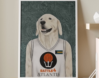 Custom Hand-Painted Labrador Basketball Jersey Portrait - Dog Drawing Commission - Original Watercolor Pet Painting - Unique Dog Parent Gift