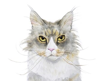 Grey Cat portrait Custom Watercolor Custom cat painting  Paint my cat Original portrait Cat lover gift Personalized from photo Cat art