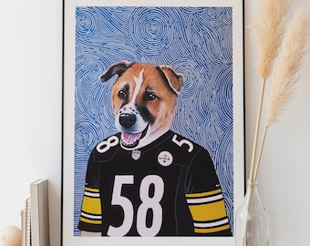 Pittsburgh Steelers Pintura de perro personalizada de la foto Acuarela Deportes retrato de mascota Navidad regalo único para mascotas