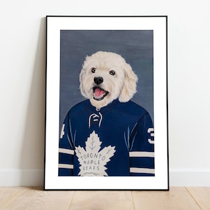 Haustier Porträt - Individuelles Aquarell Toronto Maple Leafs Hunde Gemälde - Sport Haustier Porträt - Einzigartiges Geschenk für Hundeeltern