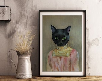 Victorian cat Custom cat portrait watercolor pet painting Funny cat portrait Personalized portrait Original portrait Pet watercolor cat art