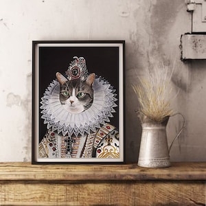 Retrato de gato real personalizado acuarela pintada a mano gato princesa pintura