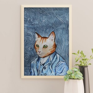 Custom cat portrait Van Gogh Watercolor cat Custom pet painting Original gif idea for cat lover image 2