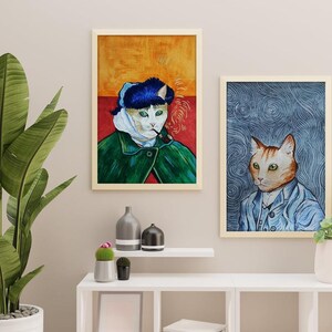 Custom cat portrait Van Gogh Watercolor cat Custom pet painting Original gif idea for cat lover image 3