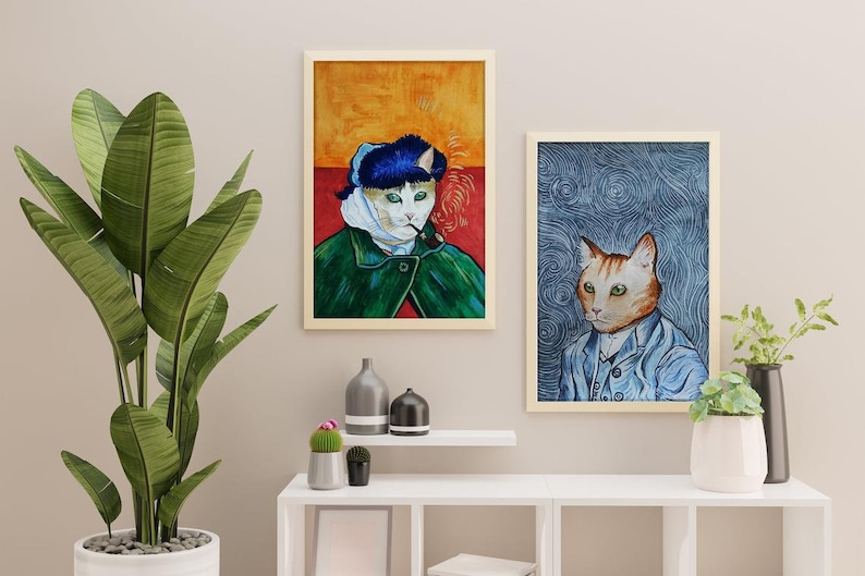 Custom cat portrait Van Gogh Watercolor cat Custom pet painting Original gif idea for cat lover image 3