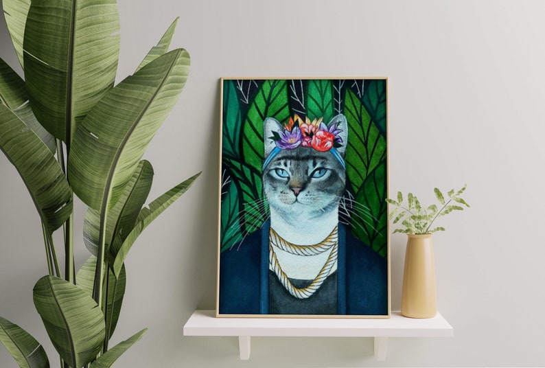 Custom cat portrait Van Gogh Watercolor cat Custom pet painting Original gif idea for cat lover image 9