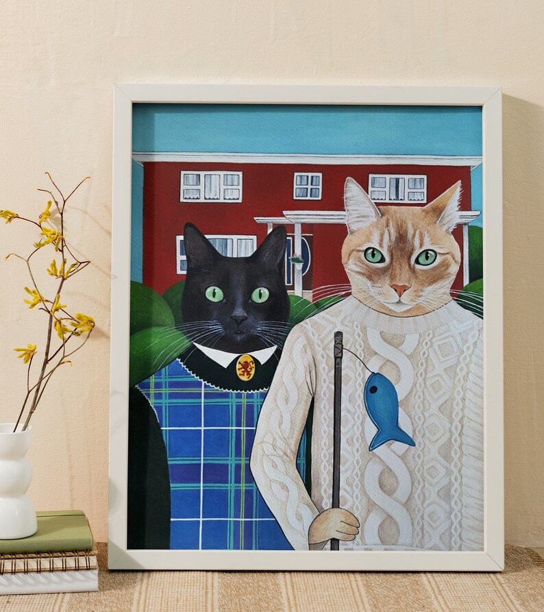 Roligt kattporträtt Katt akvarell Anpassad husdjursmålning anpassad katt Personligt porträtt från foto måla min katt Original porträttkattkonst bild 4