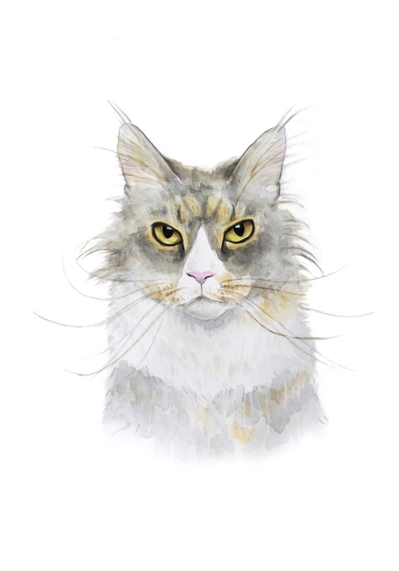 Grey Cat portrait Custom Watercolor Custom cat painting  Paint my cat Original portrait Cat lover gift Personalized from photo Cat art
