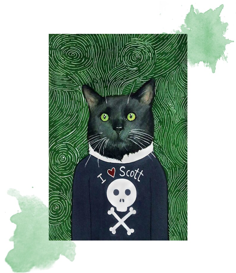Custom Cat Portrait Cat in Suit Watercolor Pet Funny Cat Etsy