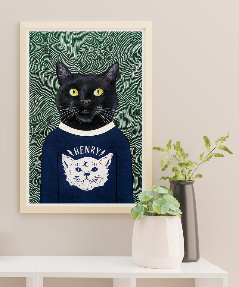 Roligt kattporträtt Katt akvarell Anpassad husdjursmålning anpassad katt Personligt porträtt från foto måla min katt Original porträttkattkonst bild 7