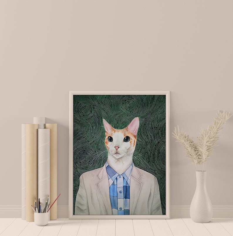 Custom cat portrait Van Gogh Watercolor cat Custom pet painting Original gif idea for cat lover image 8