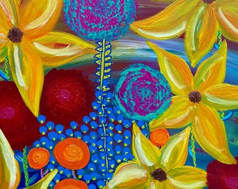 Quilted Flowers III-Floral Painting, Focal Point Art, Modern Floral Art, Flower Painting, Colorful Painting, Flower Art