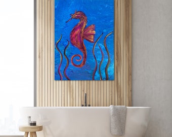 Seahorse I - Sea Life Series -  Water Artwork, Seascape Painting, Modern Ocean Art, Abstract Beach Art, Seahorse Art, Oversized Art