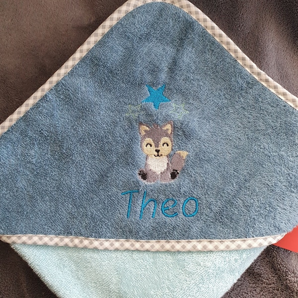 Kapuzenbadehandtuch Baby Handtuch bestickt Kinderhandtuch mit Namen Name Hund Husky  personalisiert in 2 Varianten Junge oder Mädchen