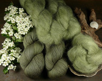 Garnset FRÜHLING  (EUR 315/kg):  200gr KidSilk & 200gr Merino Singlesgarn im Set - natürlich gefärbtes Garn
