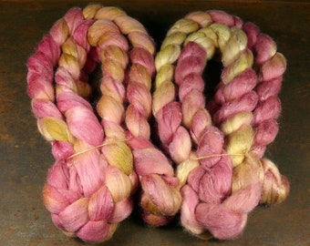 FRÜHLING - Kammzug Merino Tussah 165gr, pflanzengefärbte Spinnfasern, (160 EUR/kg)