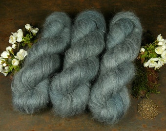 PETROL - 50gr Kidsilk Lace (1kg/430 EUR), Kidmohair & Seide pflanzengefärbt, edles Lacegarn mit Mohair, Lauflänge 420 Meter