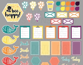 Digital Stickers for GoodNotes - Be Happy (Teal,Yellow,Orange,Red,&Purple)