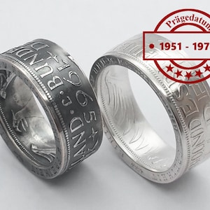 Anillo de moneda de 1951 a 1974 BRD 5 Mark con fecha Heiermann águila de plata DM anillo de moneda de plata 625 anillo de moneda moneda joyería de monedas