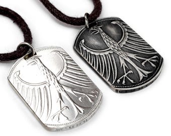 Münzanhänger DOG TAG aus Silber 625 • 5 DM Deutschland 1951 - 1974 mit Silberöse 925, Münzschmuck, Geschenk, Geburstag, Geburtsjahr