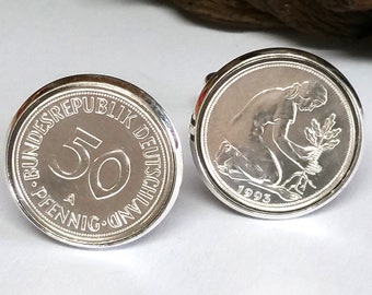 Cufflinks 50 Pfennig coin culture woman BRD with date 1950-1993