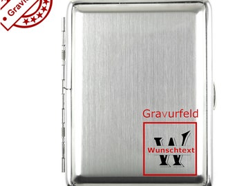 Zigarettenetui für 16 Zigaretten Silber gebürstet aus Metall mit Monogramm in Lasergravur oder Diamantgravur, Geschenk, Zigarettenbox