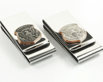 Money clip 1/2 dollar USA with three compartments stainless steel