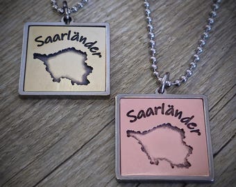 Pendant SAARLAND stainless steel - copper / brass • Vintage + jewelry bag + stainless steel ball chain 60 cm