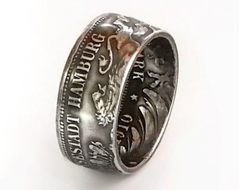 Münzring 3 Mark Kaiserreich 1908-1912 Hansestadt Hamburg Silber 900er Größe 60 bis 74 Coin Ring Münze Münzschmuck