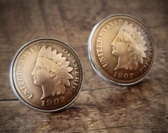 Handmade earrings made from original Indian Head Cent including jewelry bag – jewelry with history, unique & stylish