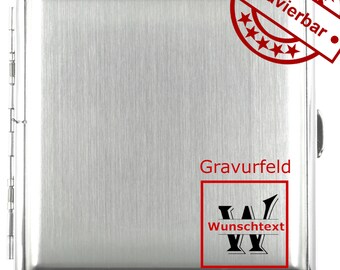 Zigarettenetui für 20 Zigaretten Silber gebürstet aus Metall mit Monogramm in Lasergravur oder Diamantgravur, Geschenk, Zigarettenbox