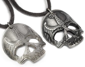 Skull coin pendant made of 625 silver • 5 DM Germany 1951-1974 with 925 silver eyelet, without cotton cord