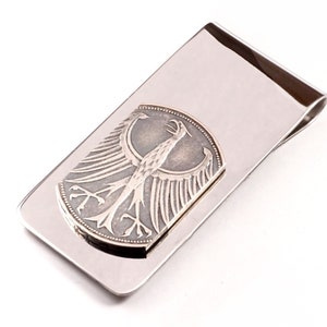 Edelstahl Geldscheinklammer 5 Mark Münze Deutschland Silberadler vintage Silber 625er Heiermann