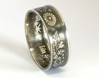 Japanese 50 Sen coin ring, 800 silver, size 48 to 68, coin ring, coin jewelry
