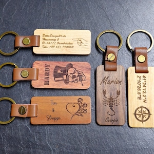 Wooden keychain with keyring and engraving, gift, personalized, pendant, engraved,