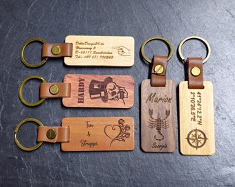 Schlüsselanhänger aus Holz mit Schlüsselring und Gravur, Geschenk, Personalisiert, Anhänger, Graviert,