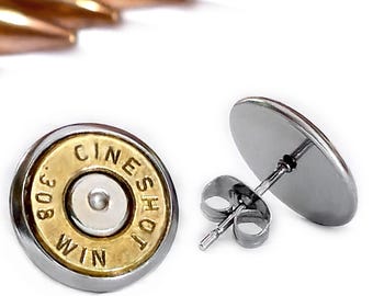 Ear studs cartridge case Win .308 / 7.62 x 51 made of stainless steel, short