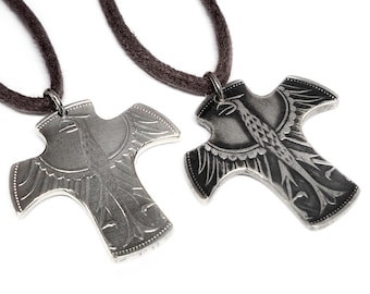 Coin pendant cross 1 made of silver 625 • 5 DM Germany 1951-1974 with silver eyelet 925, delivery without cotton ribbon