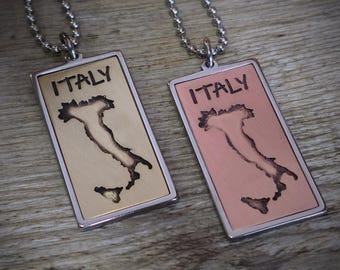 Pendant ITALY stainless steel - copper / brass • Vintage + jewelry bag + stainless steel ball chain 60 cm