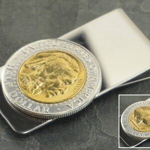 Fermasoldi 1/2 dollaro argentato con Buffalo Nickel placcato oro 24 carati (Bisonte / Indiano)