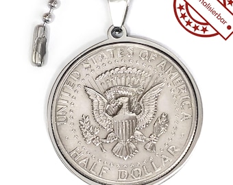 US State Seal coin pendant made of stainless steel - 1/2 Dollar Kennedy half + ball chain, optionally with engraving