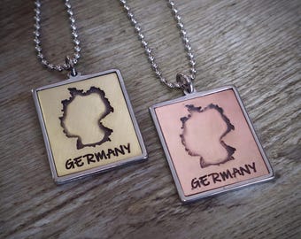 Pendant GERMANY Stainless Steel - Copper / Brass • Vintage + Jewelry Pouch + Stainless Steel Ball Chain 60 cm