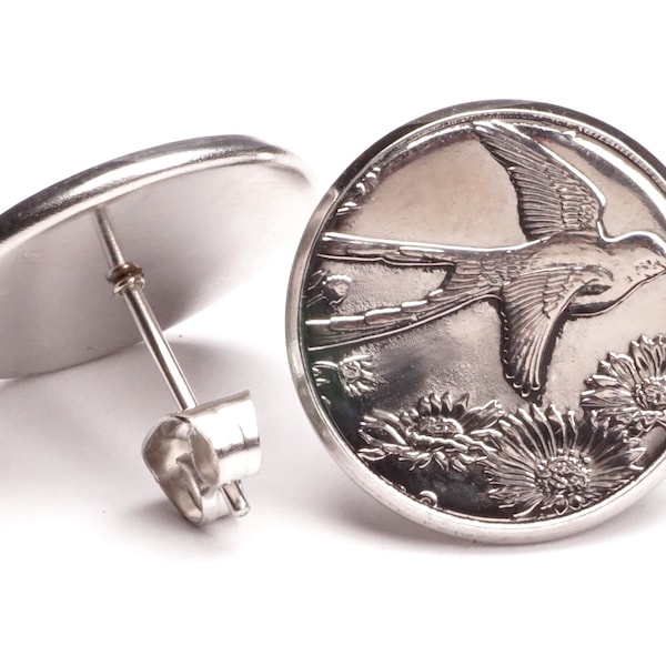 Stud earrings 25 cents coins USA Oklahoma made of stainless steel Ø 17.7 mm with butterfly clasp