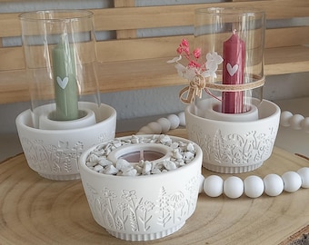 Farol de prado de flores, portavelas, portavelas, inserto de vidrio, juego de regalo, pequeño regalo