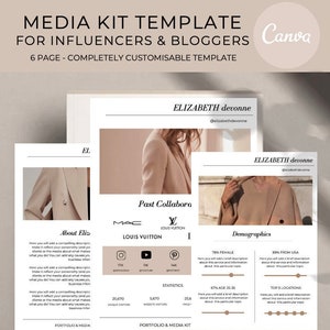 MEDIA KIT for influencers and bloggers. Press kit, Rates sheet, About page -Canva template.