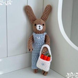 Crochet Rabbit in Overalls, Handmade Amigurumi Toy with Accessories, Crochet Bunny Plushie, Bunny Amigurumi, Rabbit Crochet, Rabbit Doll